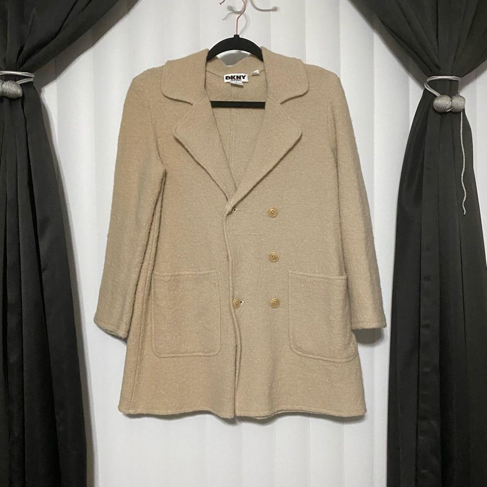 DKNY tan wool button coat